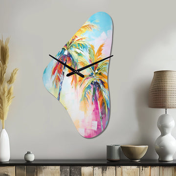 Popart Palm Trees III - Asymmetric Metal Wall Clock